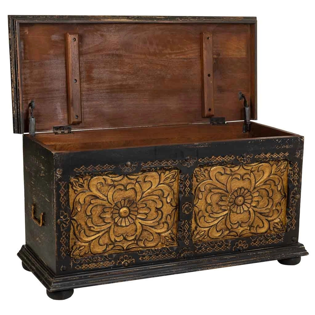 Cassapanca in legno artigianale nero 101x40x47