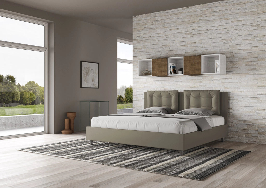 BS COM Letto matrimoniale king size con rete imbottito 200x210 similpelle cappuccino
