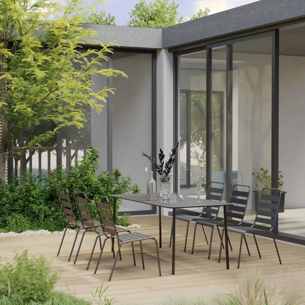 Set Mobili da Pranzo per Giardino 7 pz in Acciaio Grigio Scuro 3074477