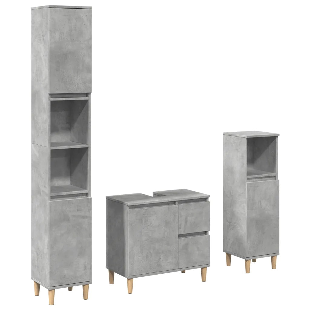 Set Mobili da Bagno 3 pz Grigio Cemento in Legno Multistrato 3324945