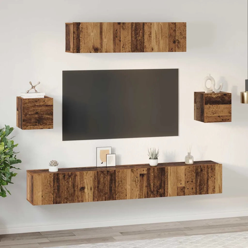 Set mobile TV 7 pz | Armadietto TV | Mobile Porta TV Legno vecchio Legno multistrato