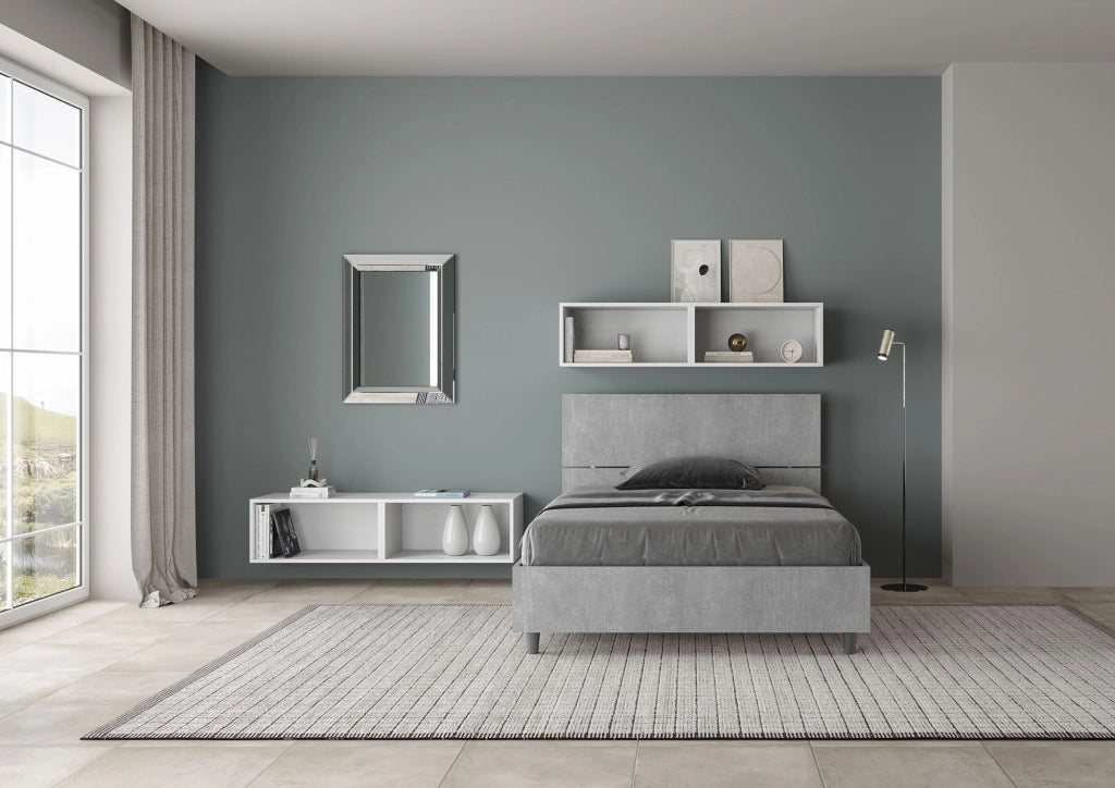 BS COM Letto una piazza e mezza contenitore 120x200 testata dritta cemento
