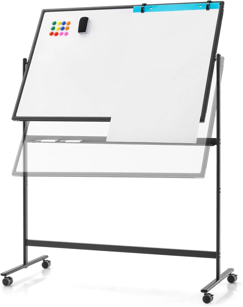 Lavagna Bianca Portatile con Ruote, Lavagna Bianca Regolabile in Altezza, Lavagna a Secco Reversibile per Scuola, Ufficio, Casa, 80 x 120 cm (Nero)