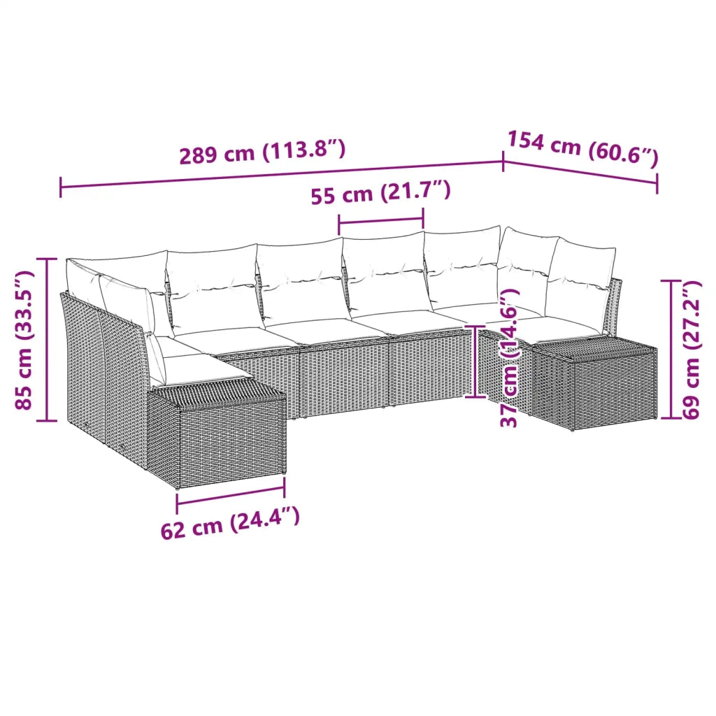 Set Divano da Giardino con cuscino 7 pcs Marrone polyrattan 3347214