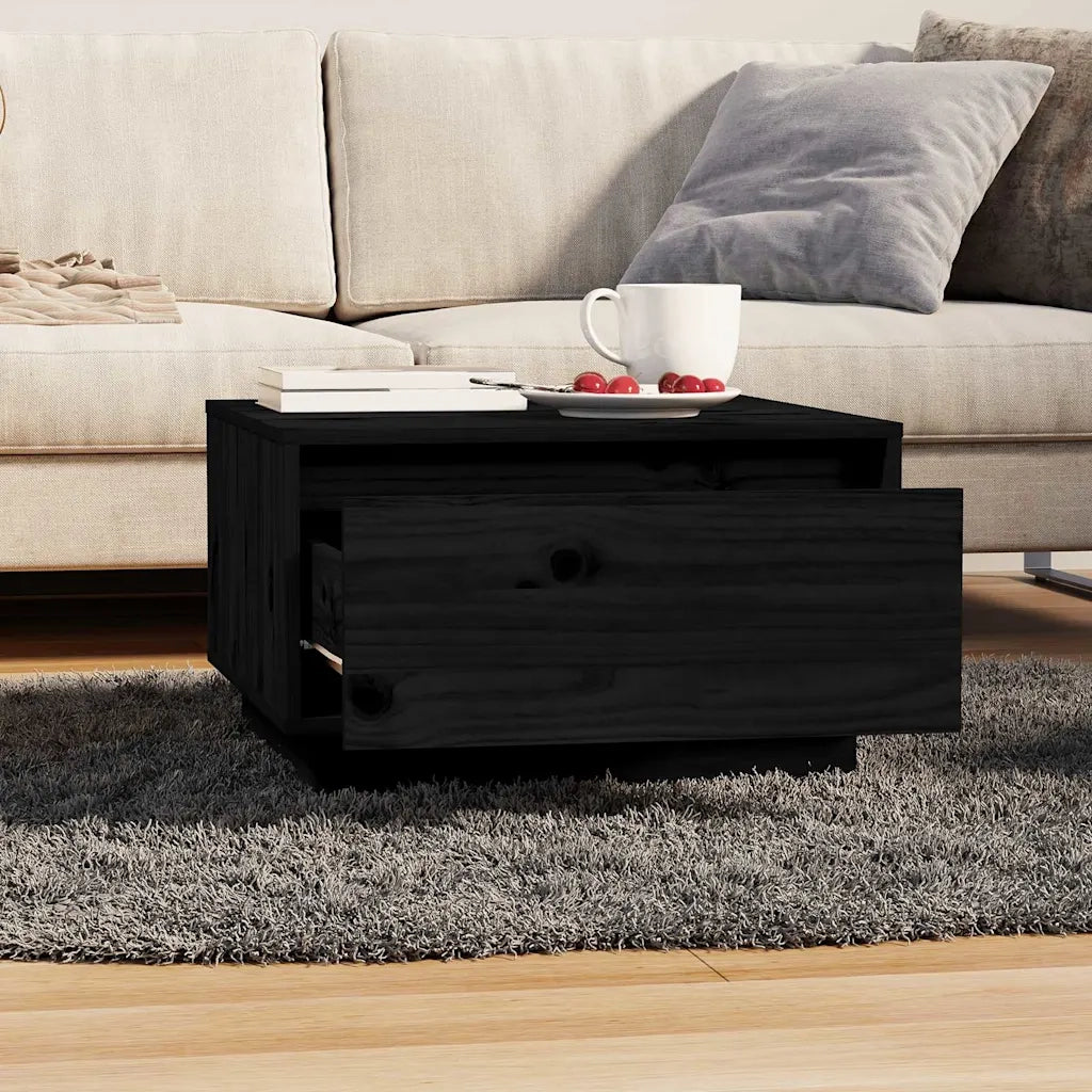 Tavolino da Salotto-Tavolino da soggiorno-Tavolo Nero 55x56x32 cm in Legno Massello di Pino