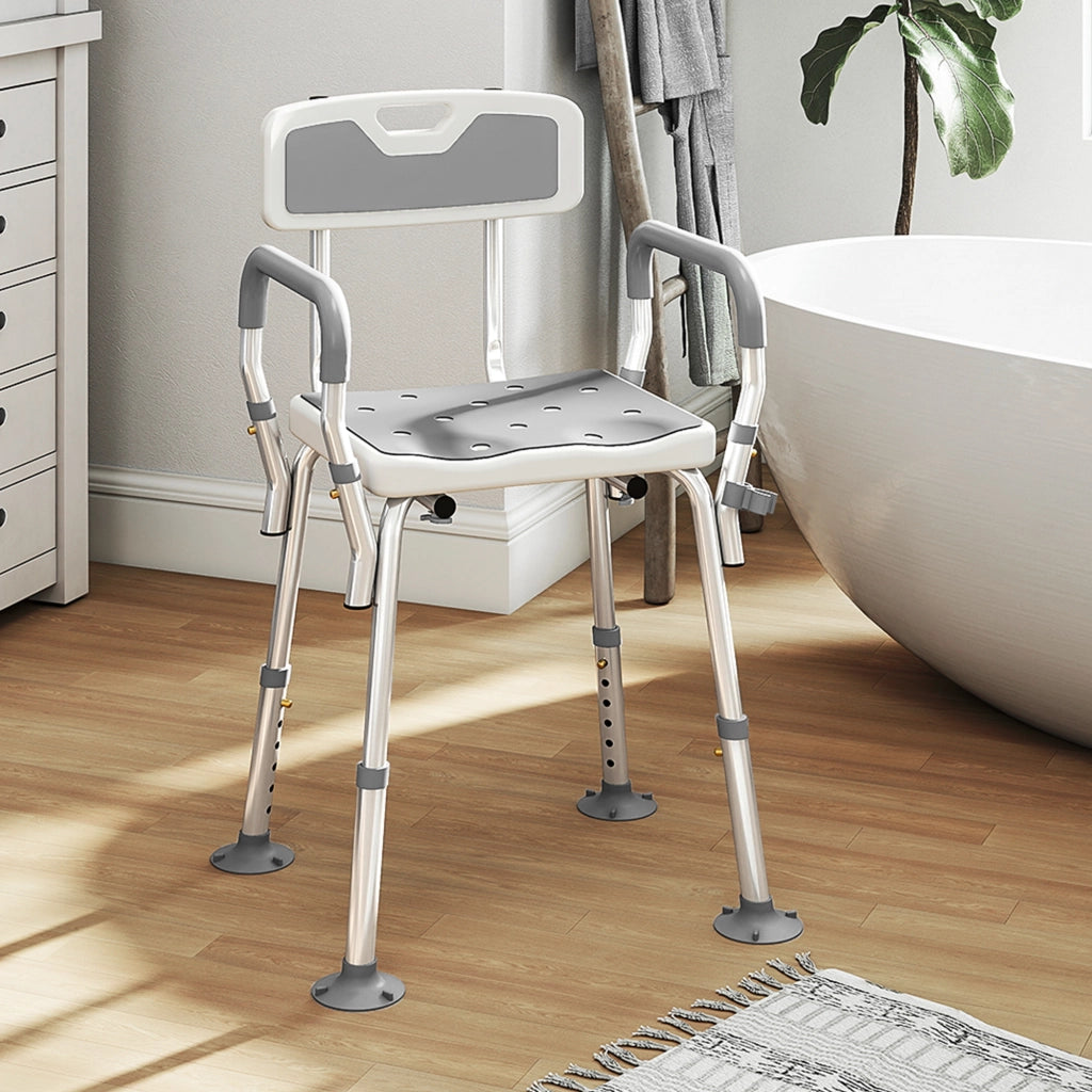 Sgabello da doccia ergonomico regolabile ¨C Xylo ¨C bianco e grigio 56,5x53,5x87 cm