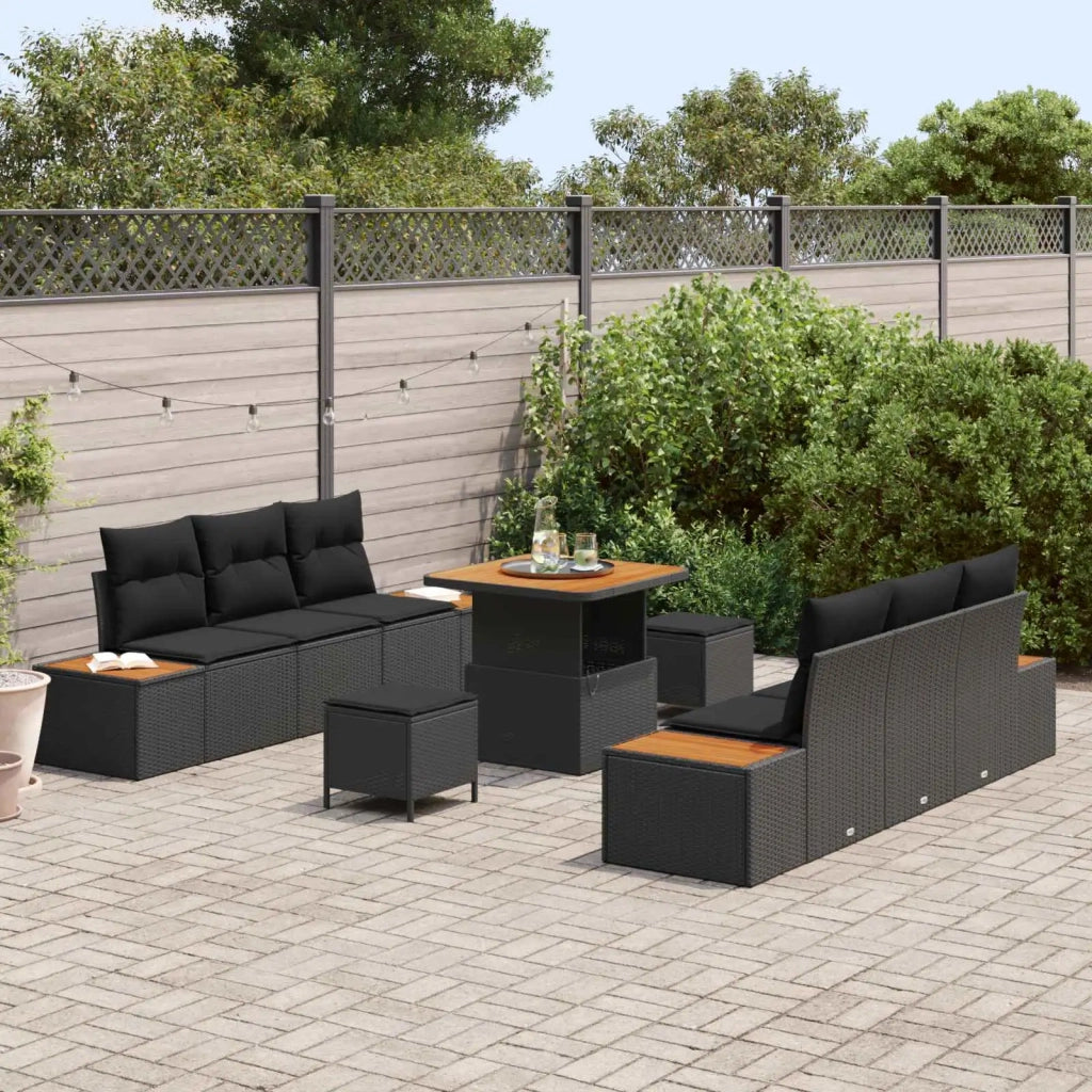 Set Divano da Giardino 9 pcs Nero polyrattan