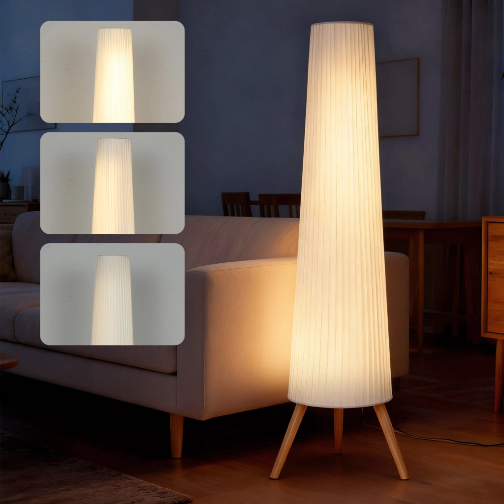Lampada da Terra LED Dimmerabile ¨C Xylo ¨C Legno Treppiede Bianco con Interruttore 46x46x153cm