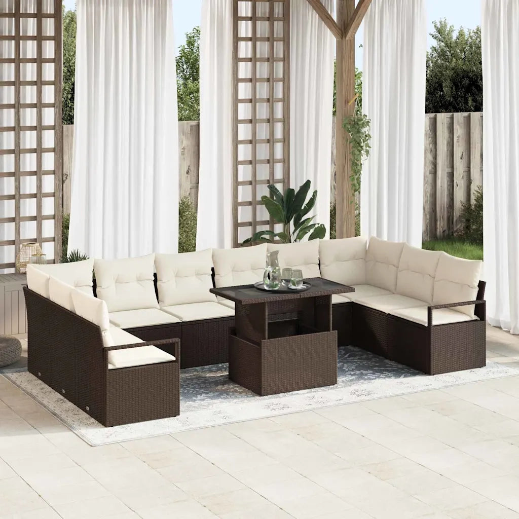 Set Divano da Giardino 11 pcs Marrone e Crema polyrattan 3348894