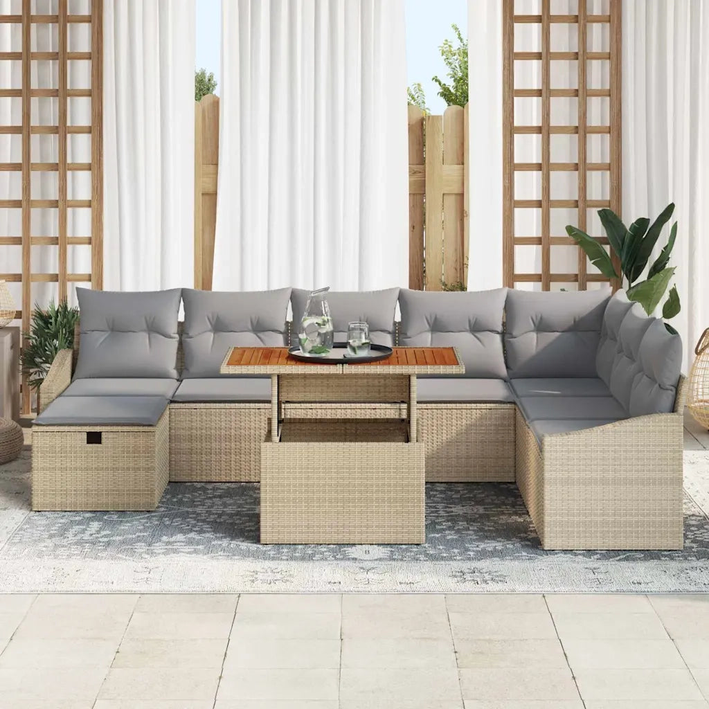 Set Divano da Giardino 9 pcs Beige polyrattan 3361371