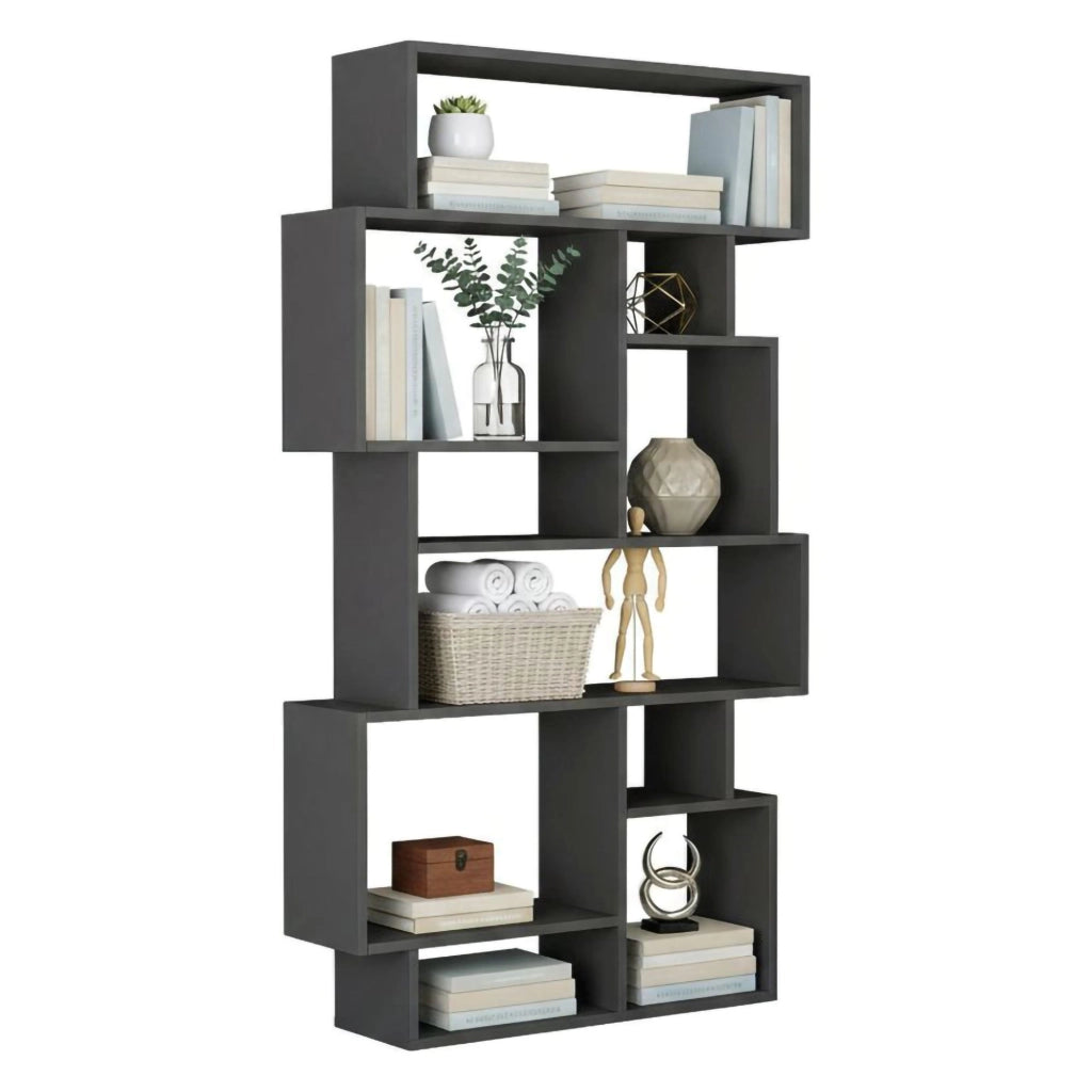Libreria Casimira, Scaffale da ufficio, Mobile portalibri, Biblioteca, 96x26h169 cm, Antracite