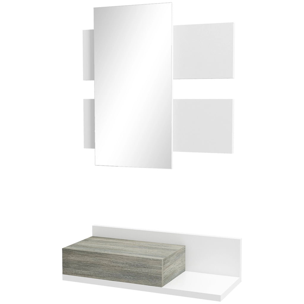 Mobile Ingresso con Specchio e Cassetto ¨C Zephmum ¨C Bianco e Grigio 75x3.5x75 cm