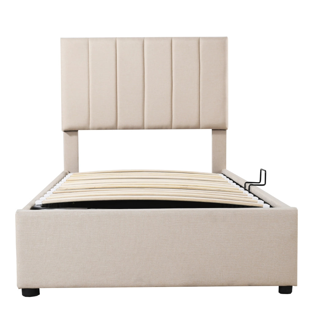 letto imbottito lino beige 90 x 200 cm