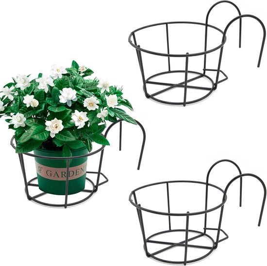 Pannelli di sostegno metallico a forma di cerchio per vaso fiori, supporto per piante, hanger per vasi, rete metallica per balcone, patio e giardino, in acciaio, nero, set da 3 pezzi.