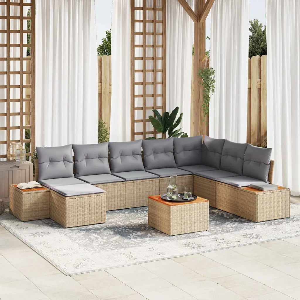 Set Divano da Giardino 9 pcs Beige e Grigio Chiaro Polyrattan 3356820