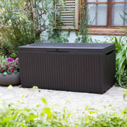 Cassapanca outdoor Burlington, Baule da giardino, Contenitore da esterno, Panchina contenitore da esterno, 123x54 h57 cm, Marrone