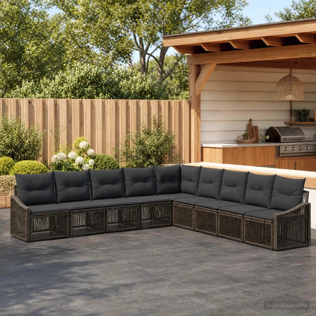 Set Divano da Giardino 9 pz Grigio polyrattan 3436028