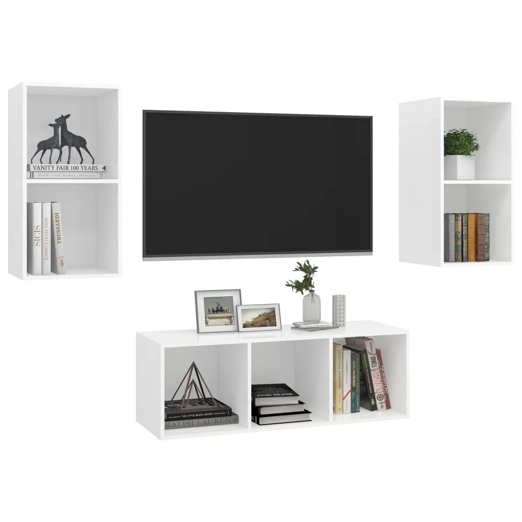 Set Mobile TV 3 pz | Armadietto TV | Mobile Porta TV Bianco in Truciolato