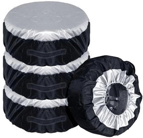 Set di Protezioni per Ruote da 4 pezzi - Adatto per pneumatici da 13 a 19 pollici - Protezione per Ruota di Scorta - Borsa di Carico - Borsa da Portare - Materiale Polyester - Nero/Argento - Protezione per Ruota