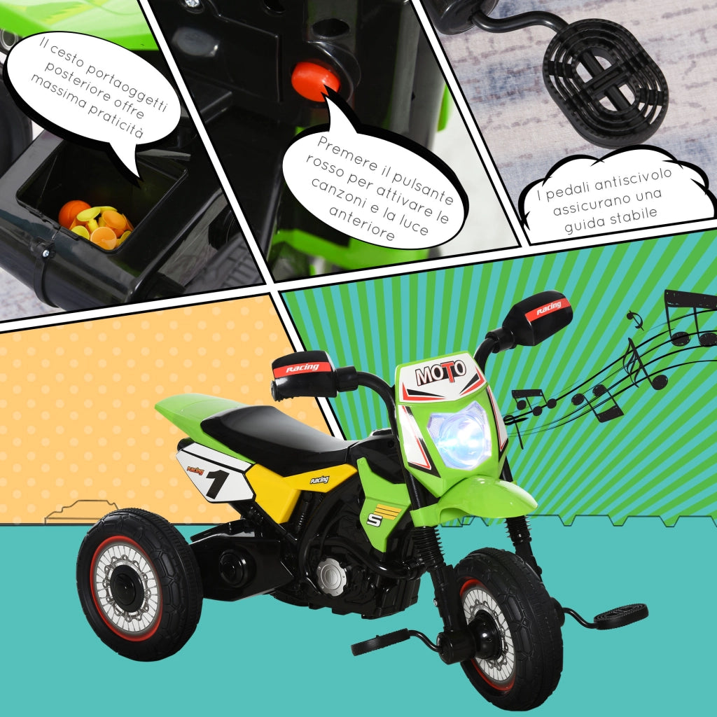 Triciclo Moto a Pedali ¨C Xylo ¨C Con Luci e Suoni, 3 Ruote, 18-36 Mesi, Verde