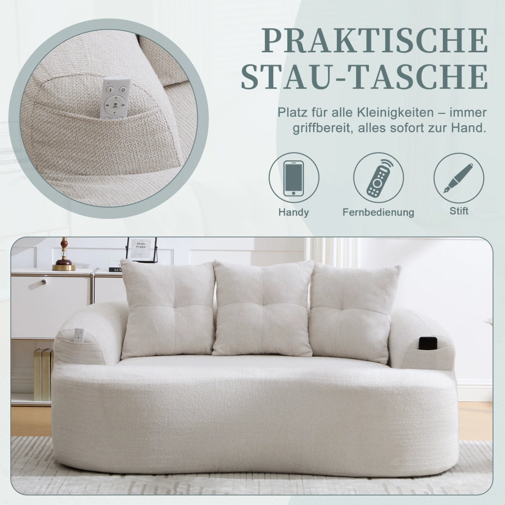 DIVANO 2 POSTI Curvo 164x92x60 cm in Chenille Beige