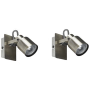 Set di 2 lampade da parete faretti in metallo color argento soggiorno ingresso camera da letto