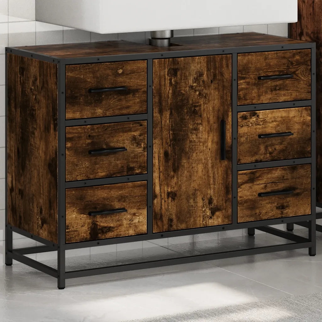 Mobile Lavabo Bagno Rovere Fumo 60x30x60 cm Legno Multistrato 849281
