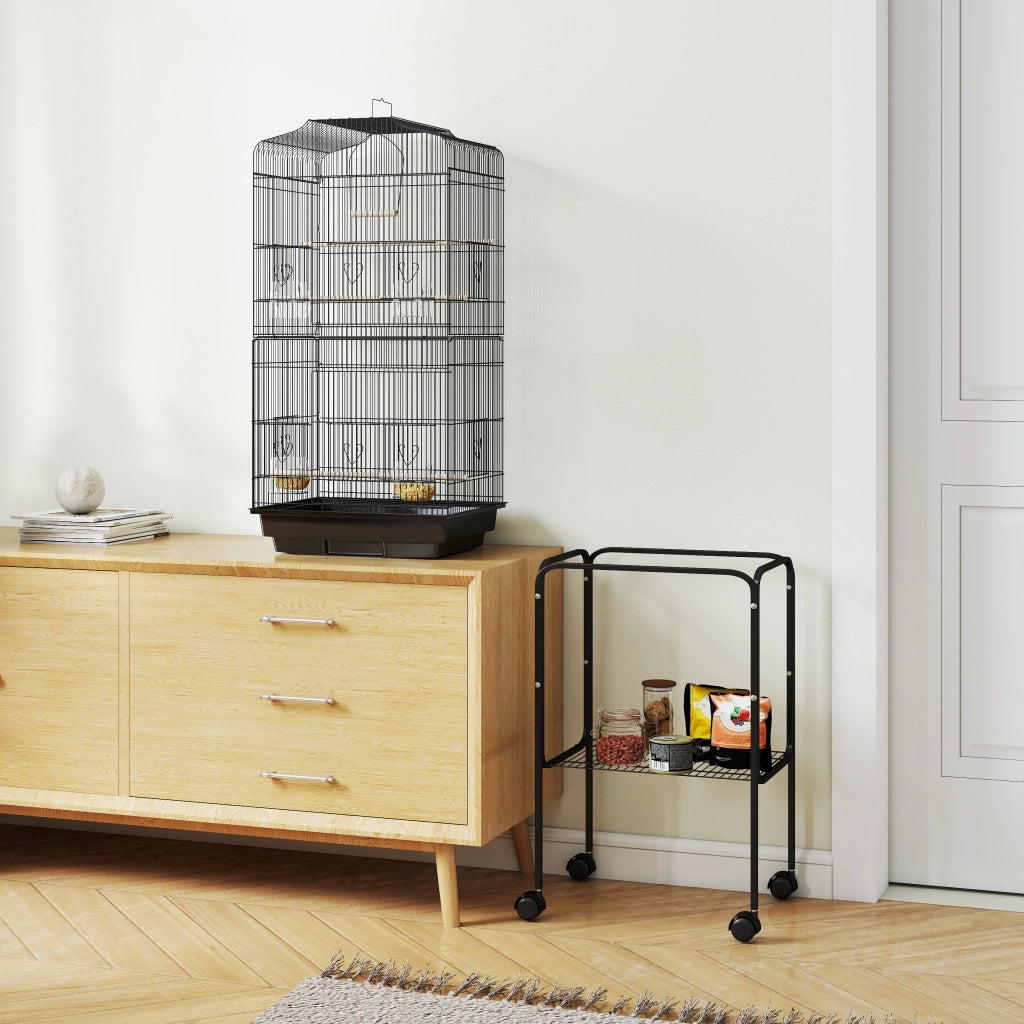 Gabbia per uccelli voliera con ruote tetto apribile 3 posatoi ¨C zephmum ¨C nero 46.5x36x157cm