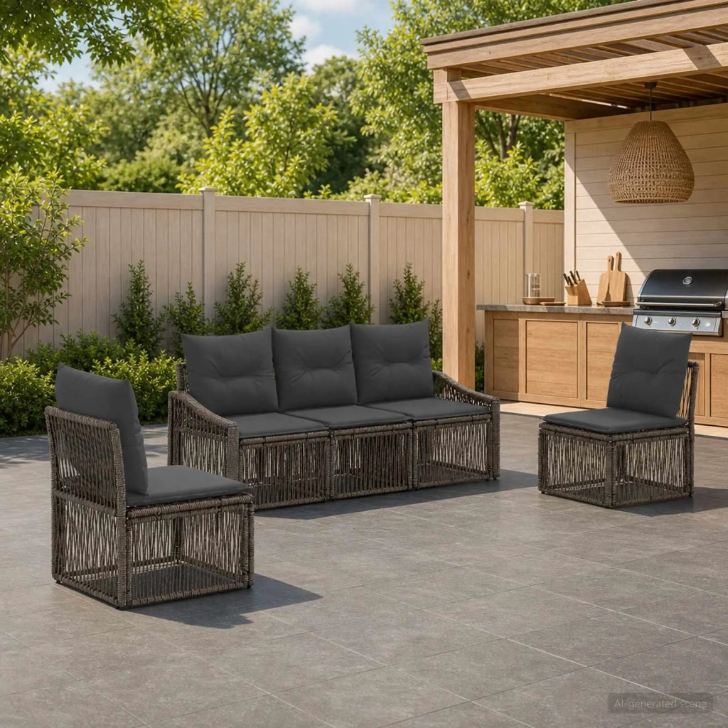 Set Divano da Giardino 5 pz Grigio polyrattan 3435962