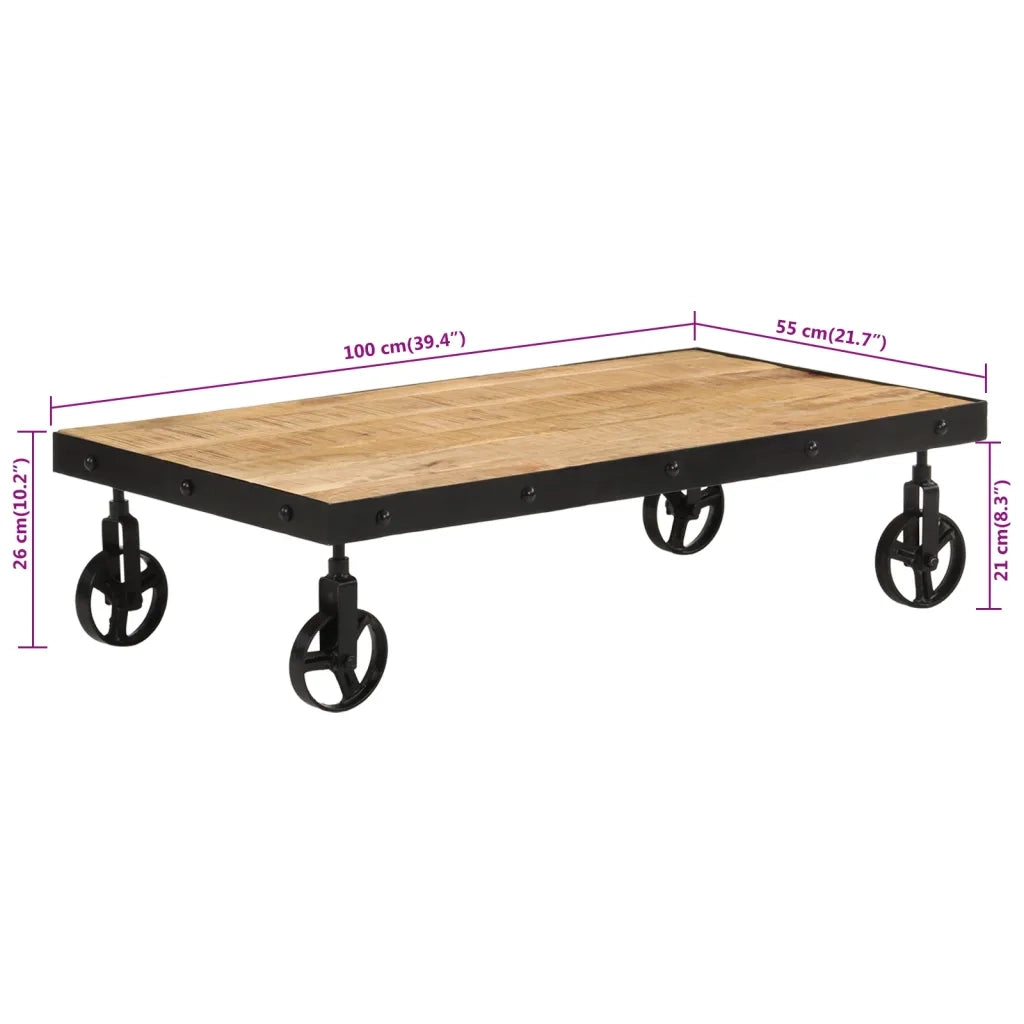 Tavolino da salotto | Tavolino da caff¨¨ | Tavolino da Soggiorno con Ruote Legno Massello Mango 100x55x26 cm