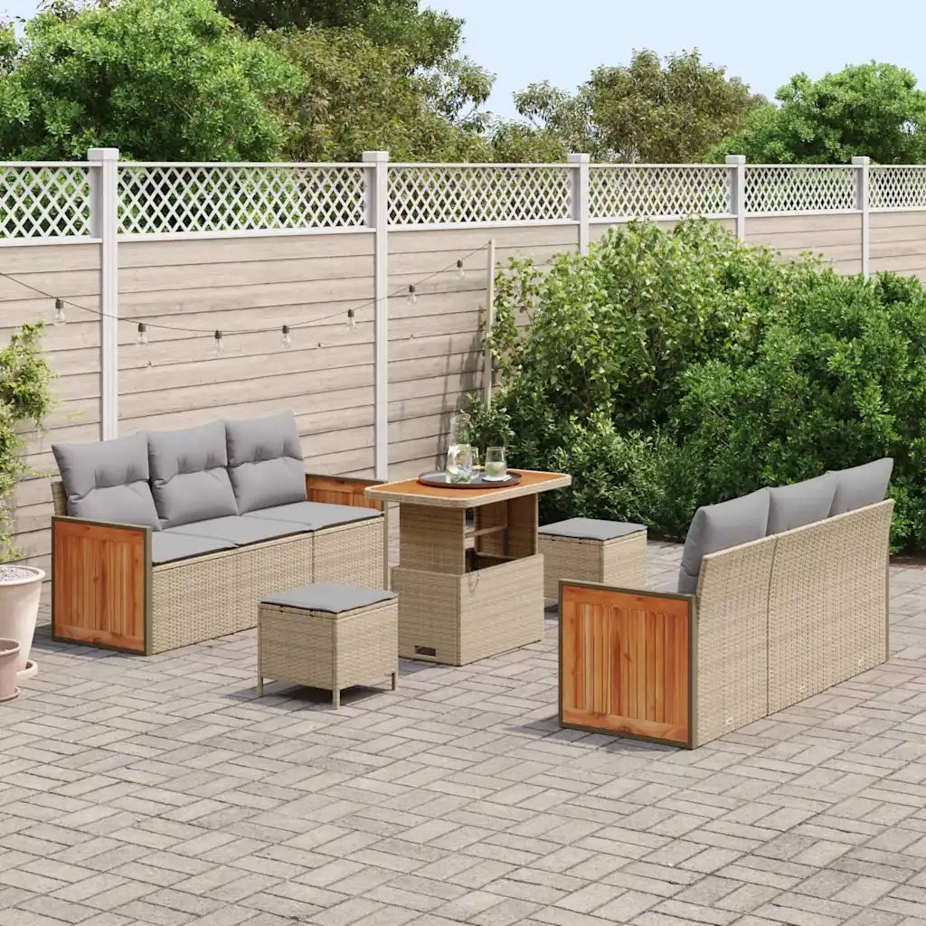 Set Divano da Giardino 11 pcs Beige e Grigio Chiaro polyrattan