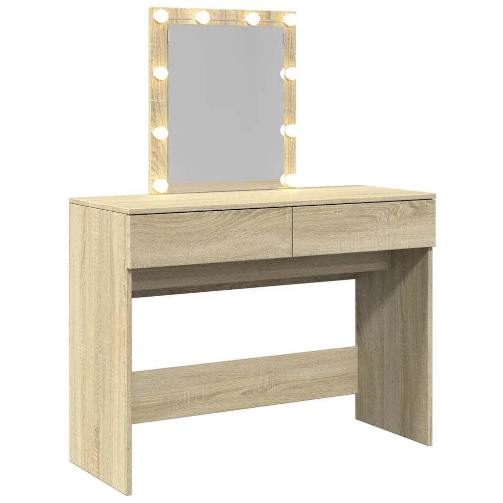 Toeletta | Tavolo da Trucco con LED Rovere Sonoma 100x40x130 cm