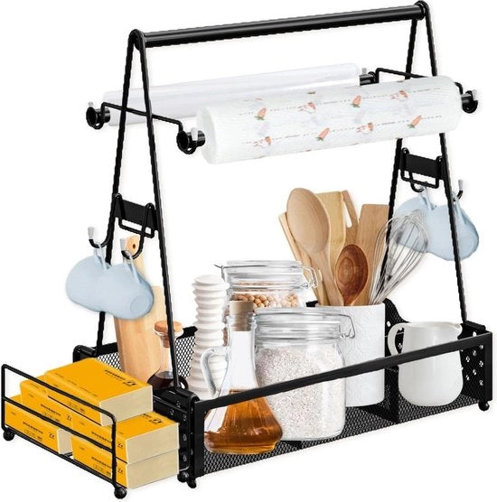 Carrello da barbecue per campeggio piatti oggetti di uso comune - caddy per servizio da barbecue con contenitore per asciugamani - accessori da barbecue per campeggiatori
