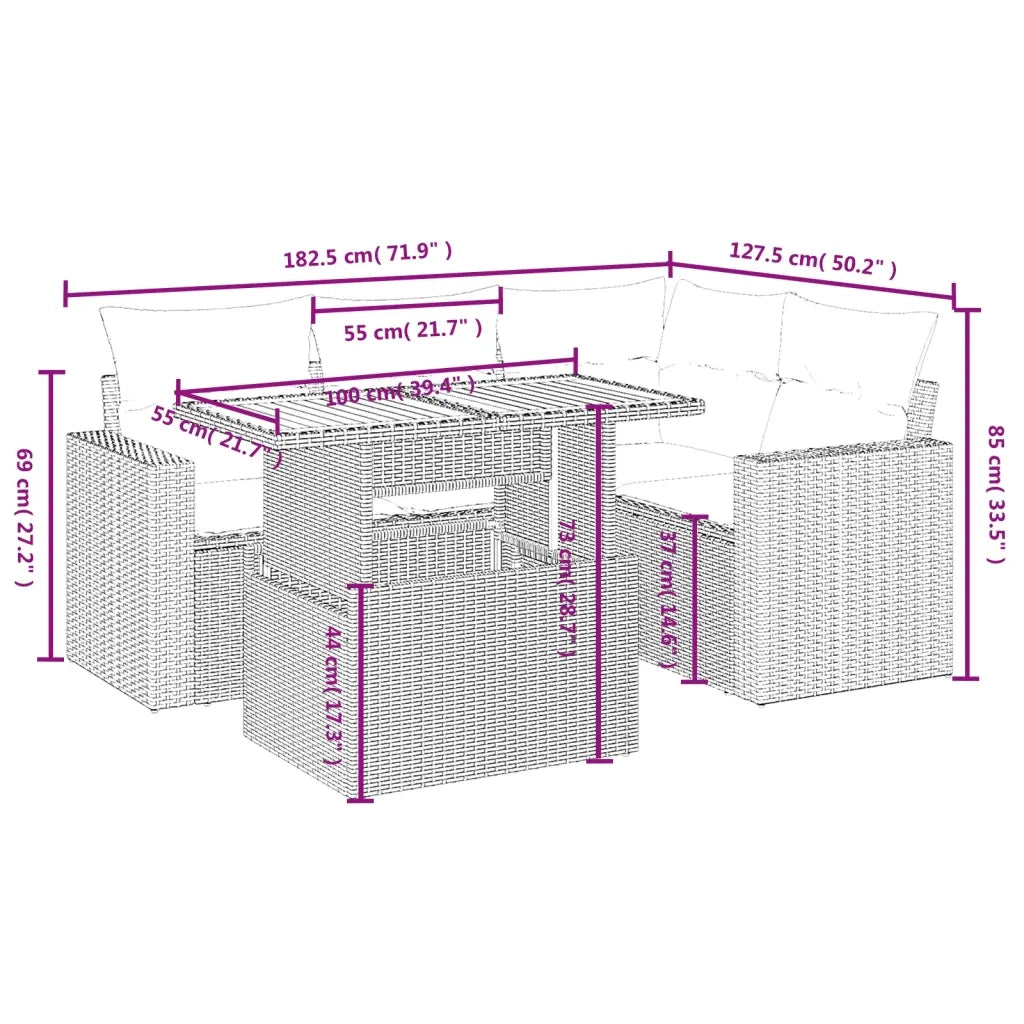 Set Divani da Giardino 5 pz con Cuscini in Polyrattan Nero 3271293