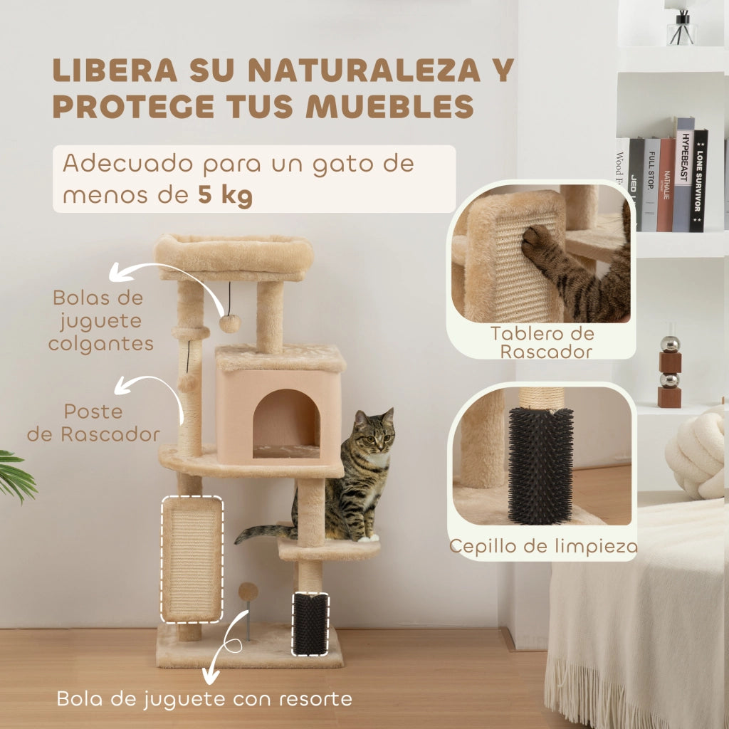 Albero tiragraffi per gatti con piattaforme e giocattoli ¨C zephmum ¨C beige 104cm