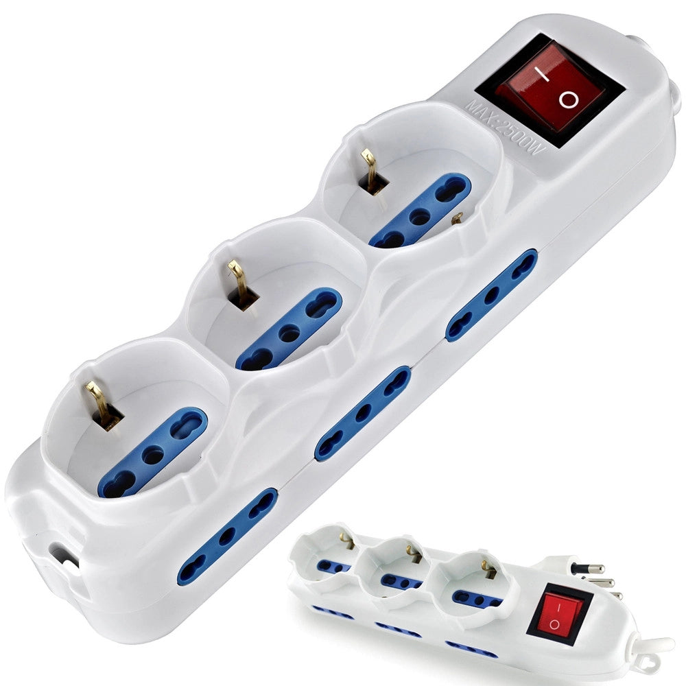 Trade Shop - Multipresa Ciabatta Scarpetta 9 Posti Con Tasto Interruttore On/off 16a 6+3shuko -