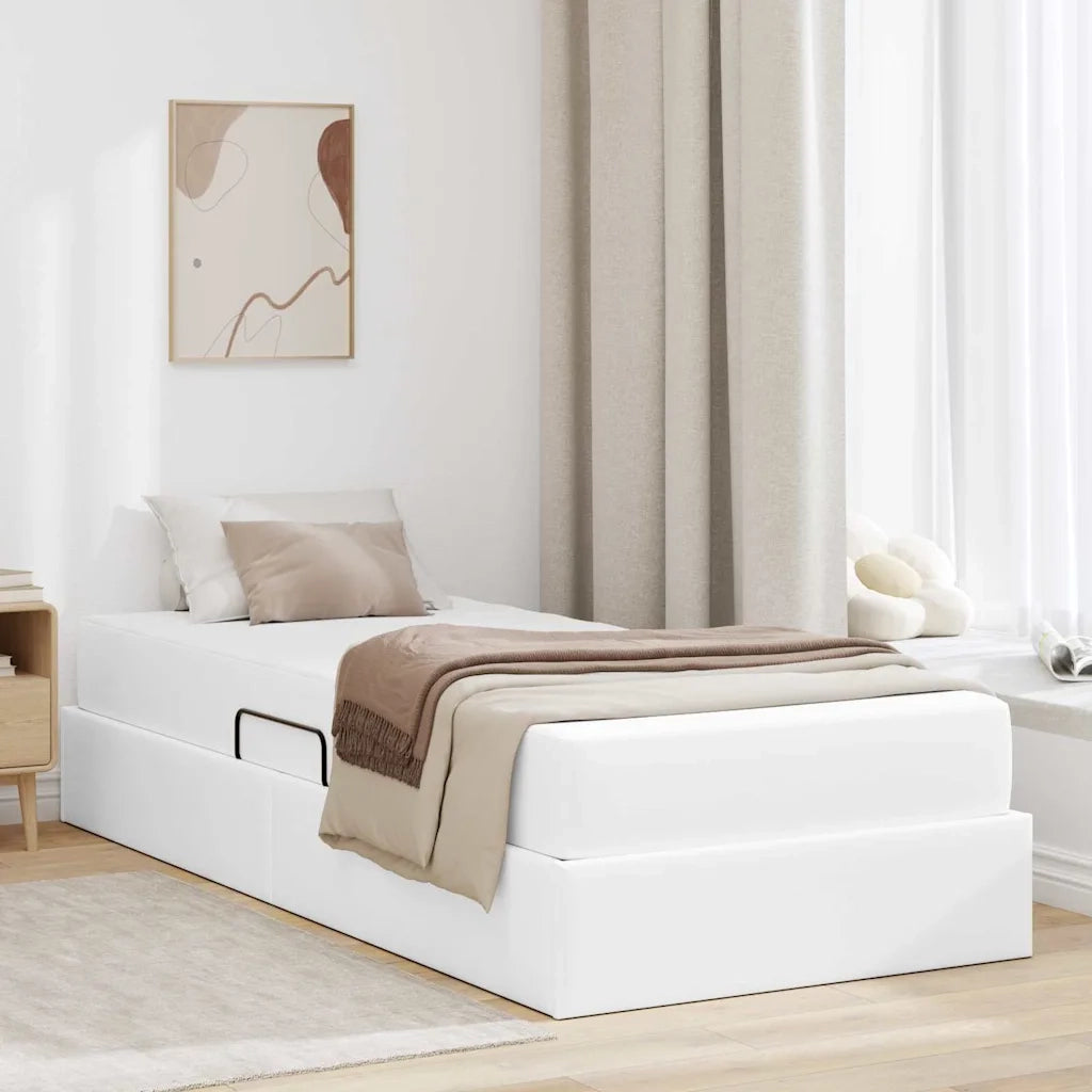 Letto con contenitore e materasso 2 pcs Bianco Pelle