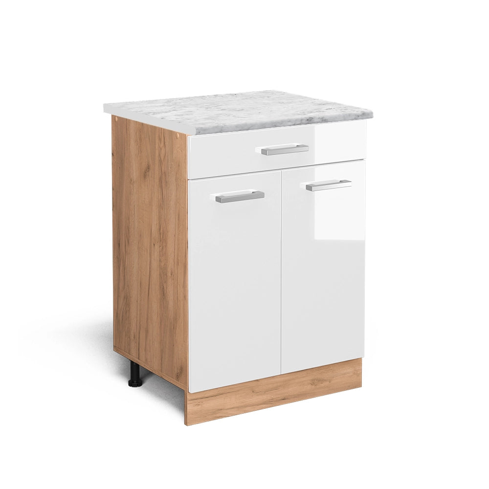 Vicco Mobiletto base per cucina Bianco lucido 60 cm PL Marmo