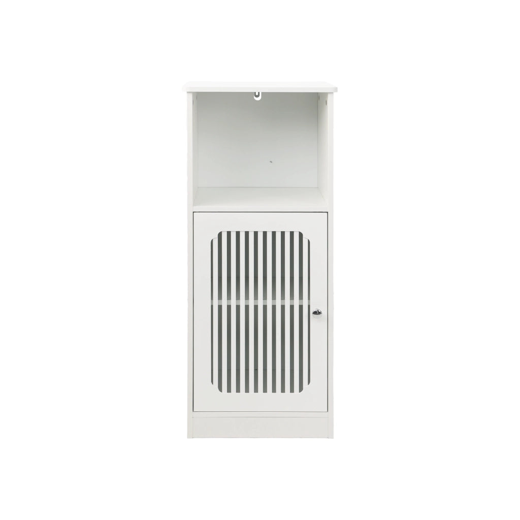 Mobile da bagno basso con ante a lamelle e vano aperto per bagno in MDF e truciolare bianco