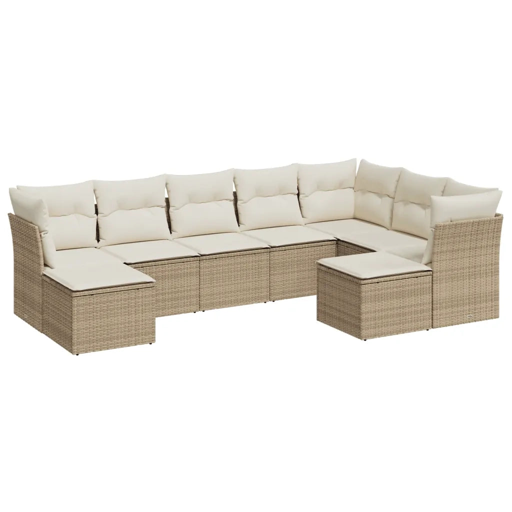 Set Divano da Giardino 9 pz con Cuscini Beige in Polyrattan 3218568