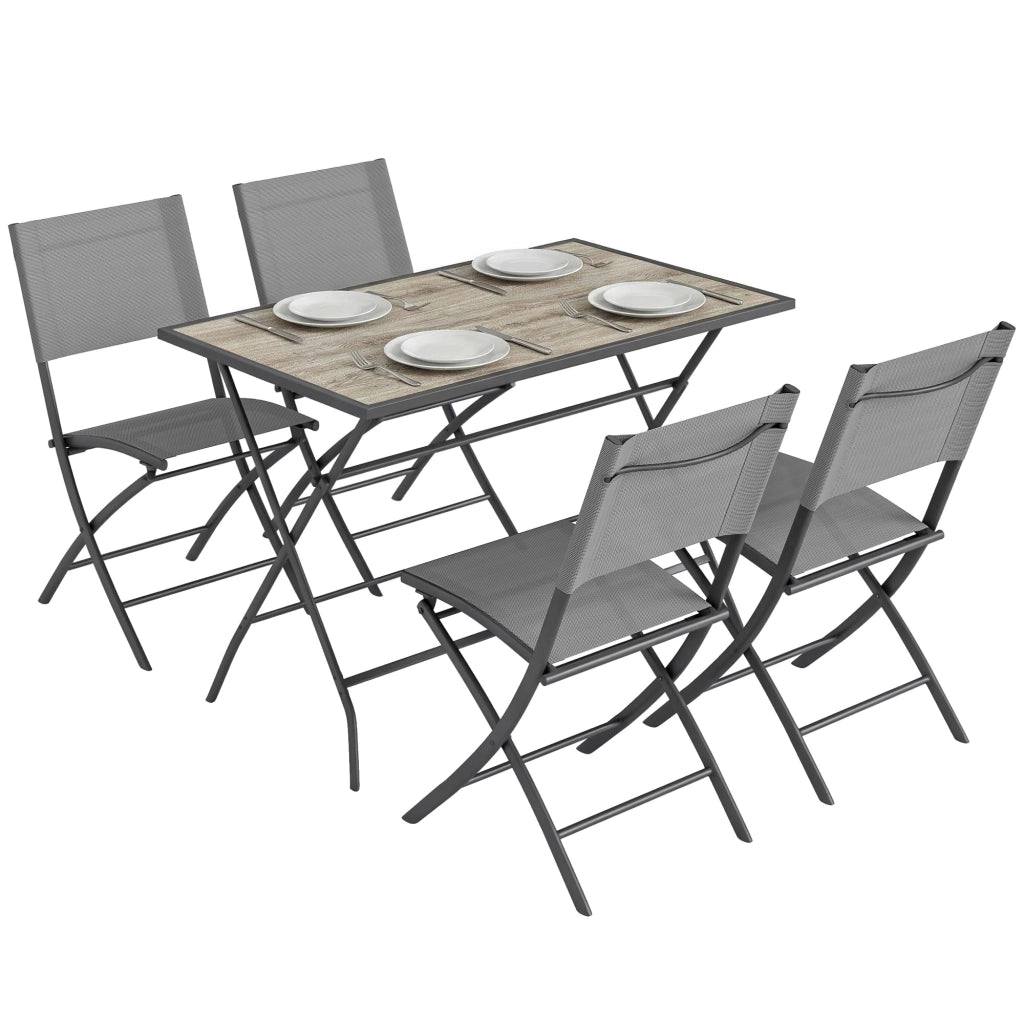 Set Giardino Pieghevole 5 Pezzi Tavolo con 4 Sedie ¨C Zephmum ¨C Legno Effetto