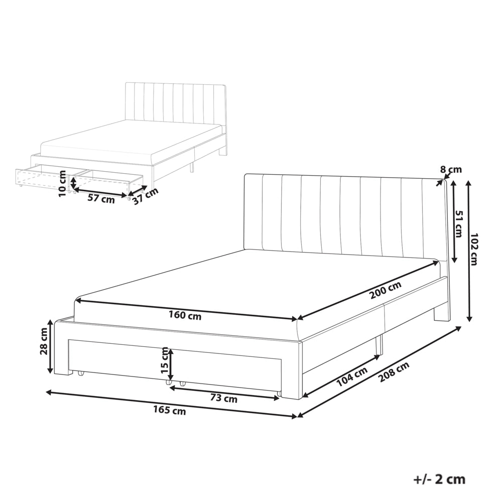 Letto matrimoniale 160 x 200 cm Bianco Sporco Rivestimento in velluto 4ft con cassetti Testiera Base a doghe Moderno