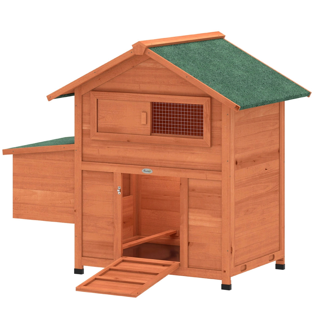 Pollaio in Legno con Nido, Tetto Impermeabile, Vassoio Estraibile, 2 Trespoli, Rampa, Finestra, per 2 Galline, Anatre,Arancione