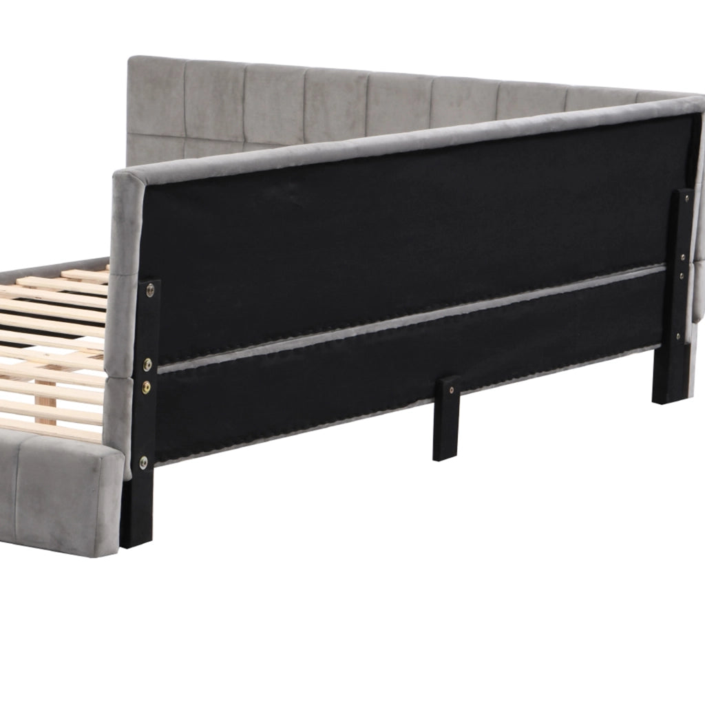 LETTO Imbottito 160x200 cm Tessuto Grigio con rete a doghe