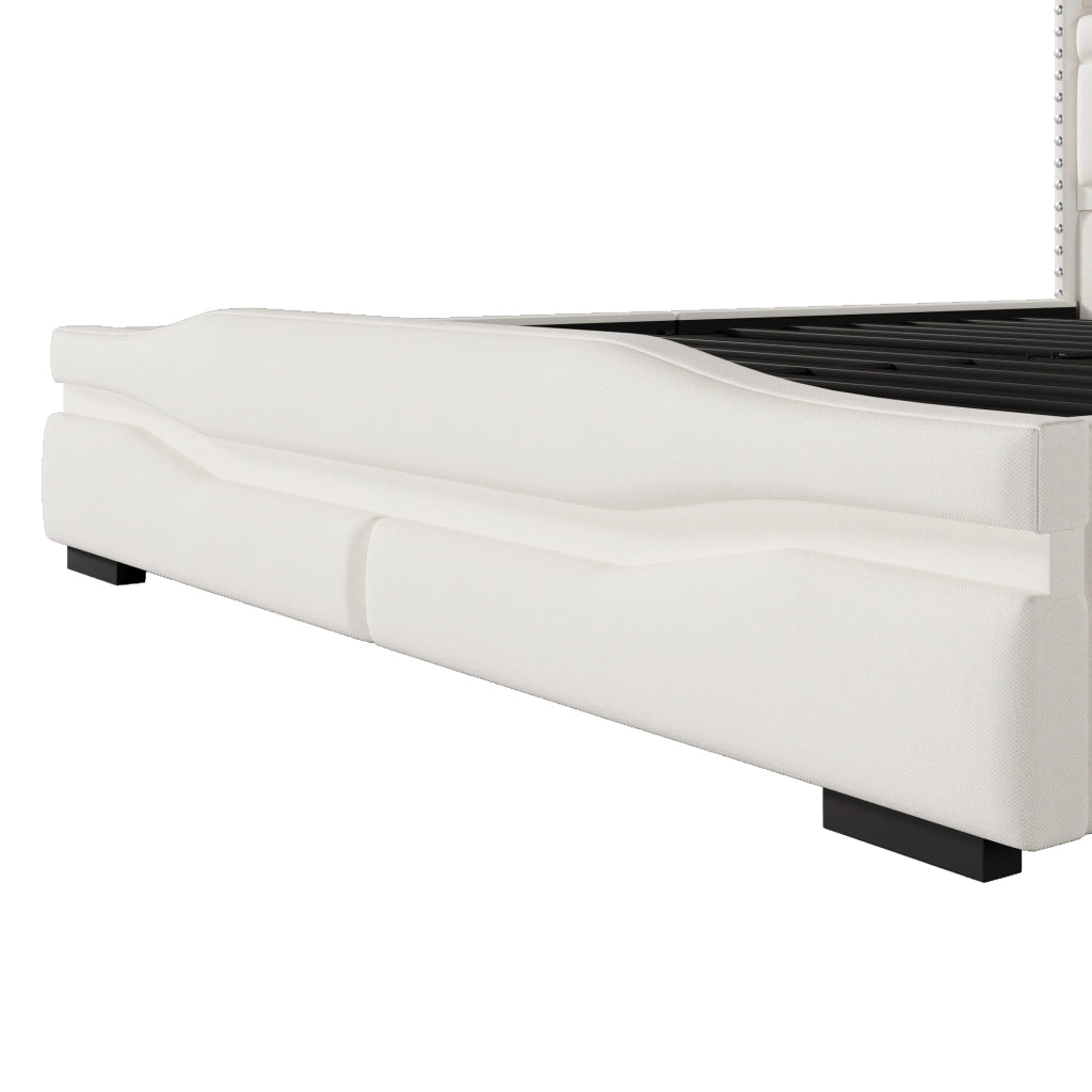 DESMIU Letto matrimoniale 160 × 200 cm con contenitore idraulico, LED, USB e Type-C, senza materasso, beige