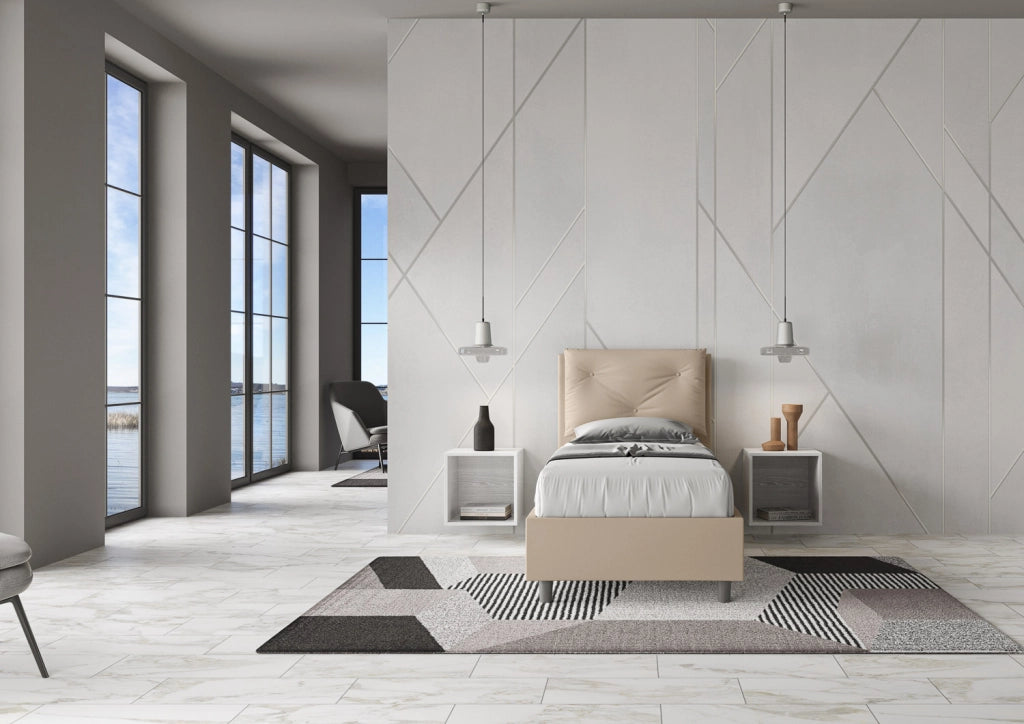 BS COM Letto singolo contenitore imbottito 80x210 similpelle tortora
