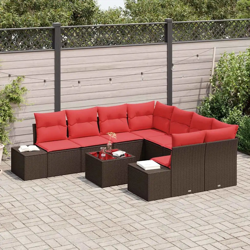 Set Divano da Giardino con cuscino 9 pcs Marrone polyrattan 3347004
