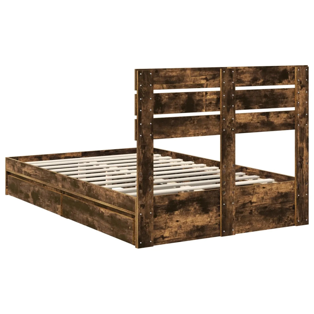 Letto con Contenitore con testiera Rovere fumé 135 x 190 cm 3411577