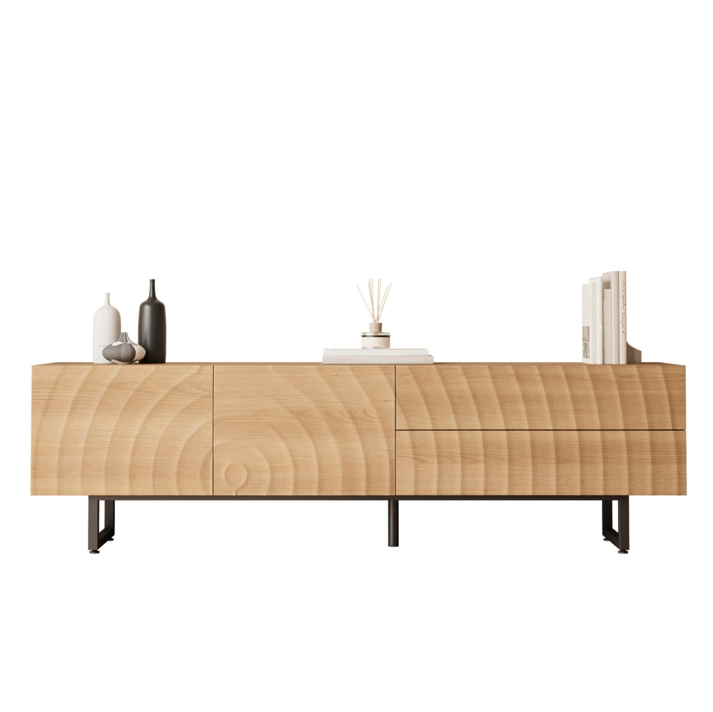 Mobile TV 180x38x51.5 cm con ante; 2 cassetti e passacavi in truciolato naturale