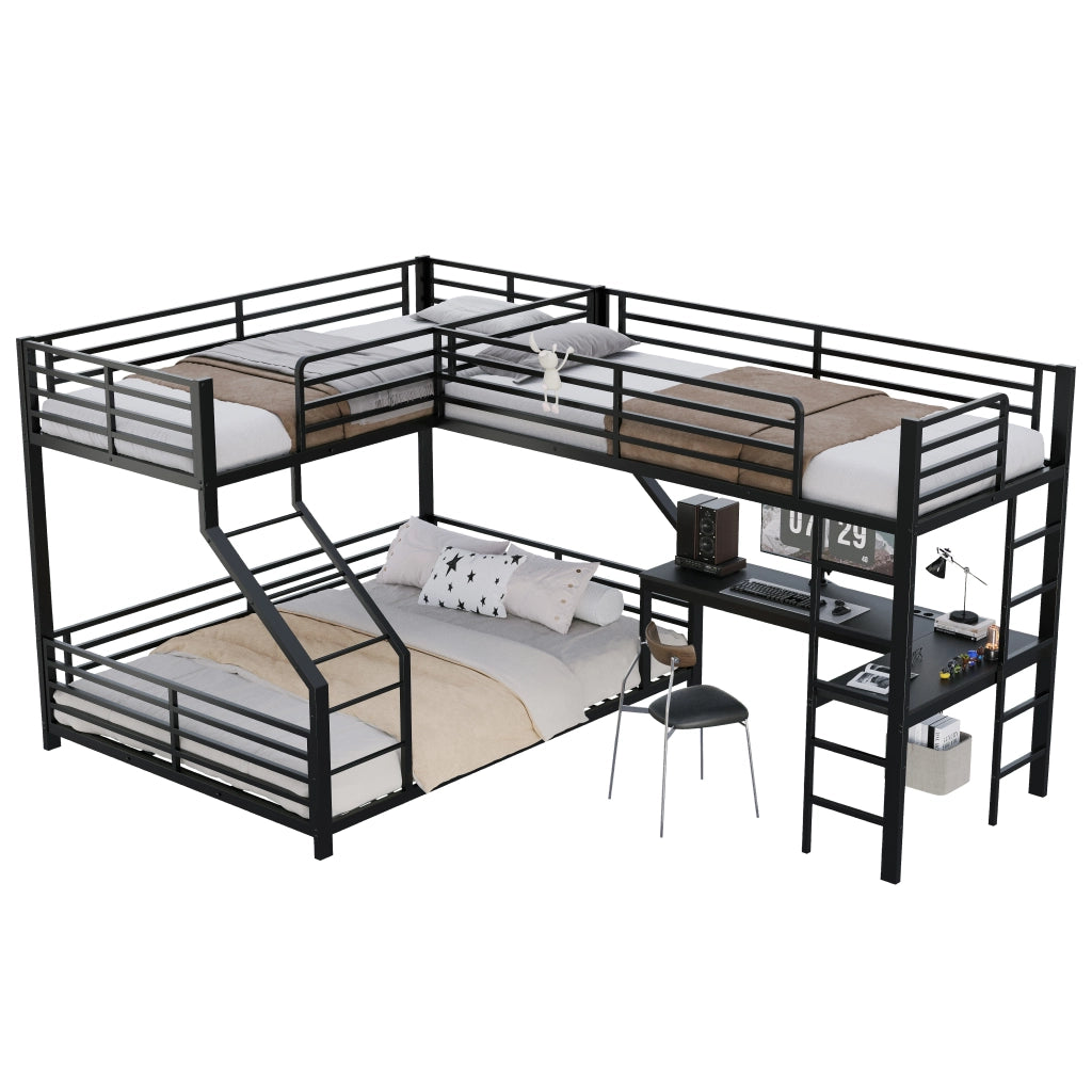 letto a castello metallo mdf nero 298 x 204.5 x 175 cm